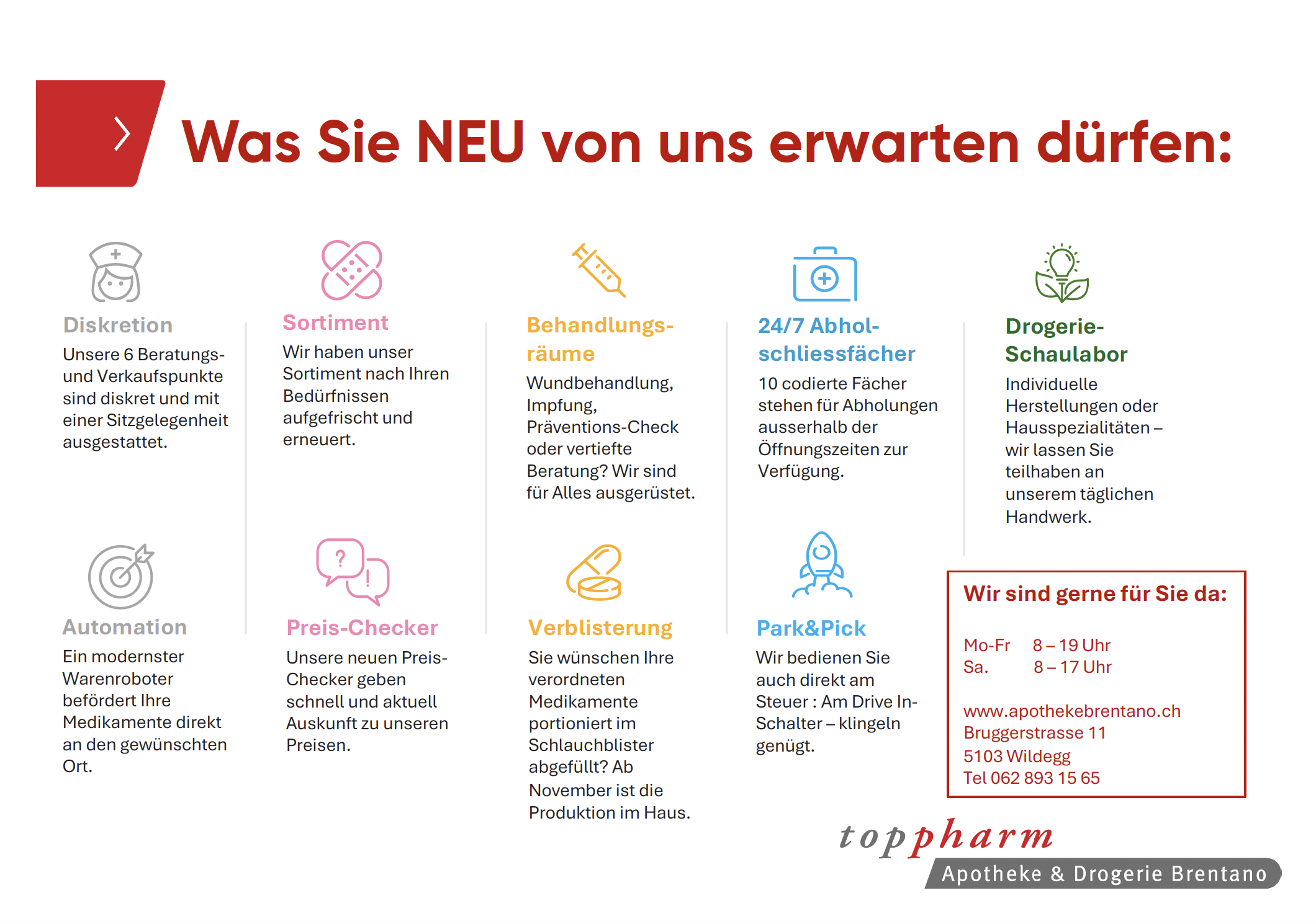 TopPharm Apotheke & Drogerie Brentano, Bruggerstrasse 11B in Wildegg