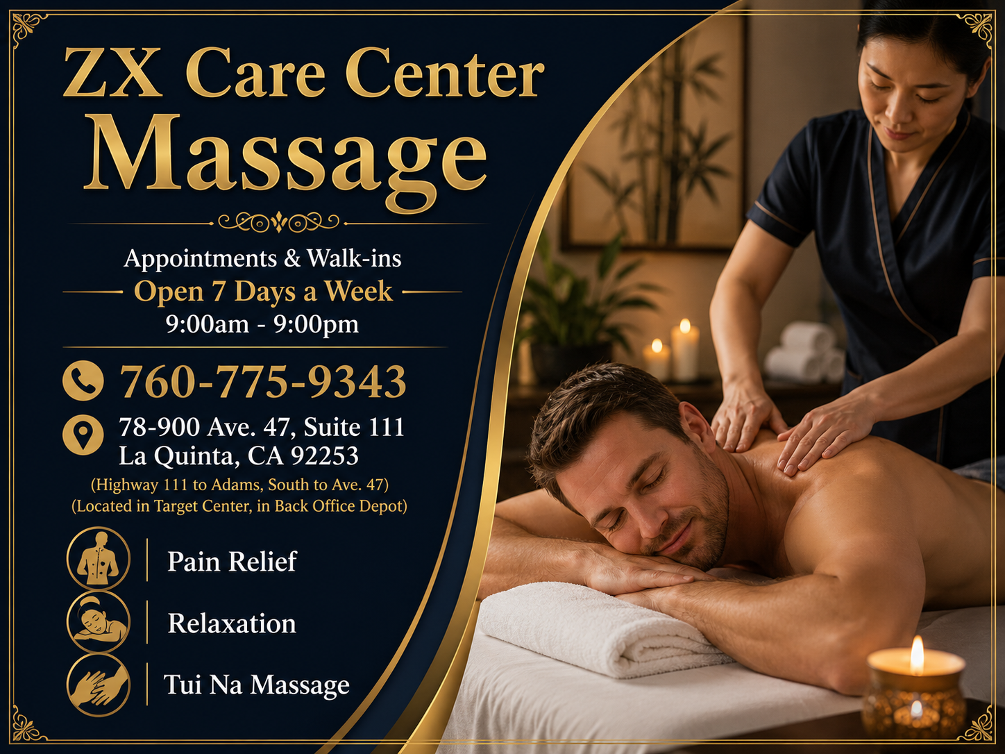 まっさ ZX Care Center Massage, 78-900 Ave. 47, Suite 111, La Quinta, CA