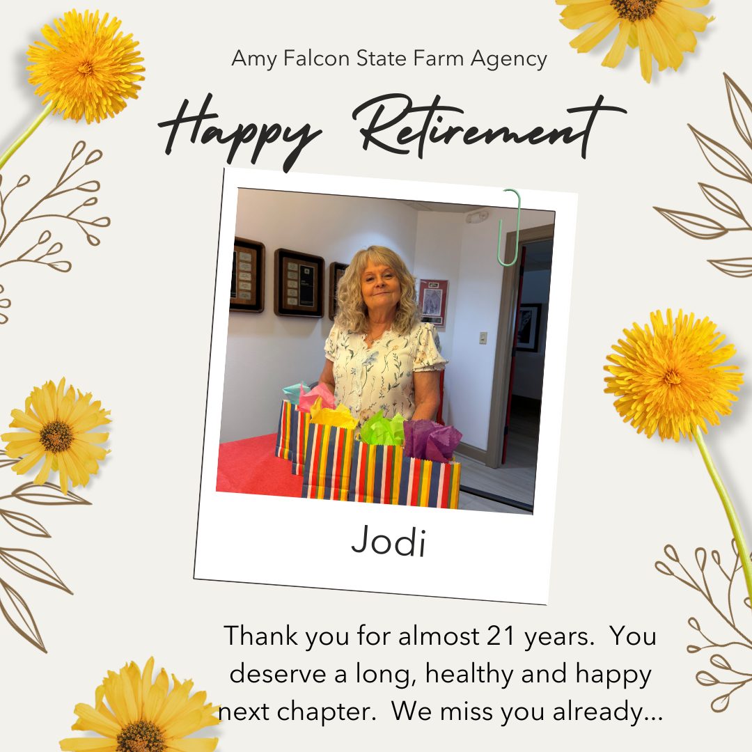 Celebrating Jodi&rsquo;s retirement and the nearly 21 years of care, dedication, and support she brought to Amy Falcon State Farm Agency. We are so grateful for the difference she made and wish her a long, happy next chapter.