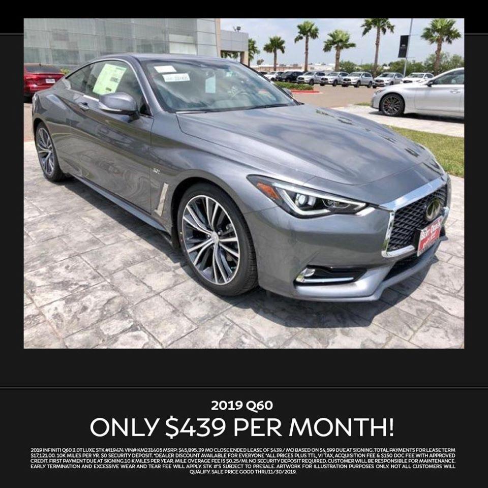 Cyber Monday is near! Drive off in a new 2019 INFINITI QX60 for only $439 per month! Call Bert Ogden INFINITI (956)797-7742 to schedule a test drive today!! Dale Gas!!