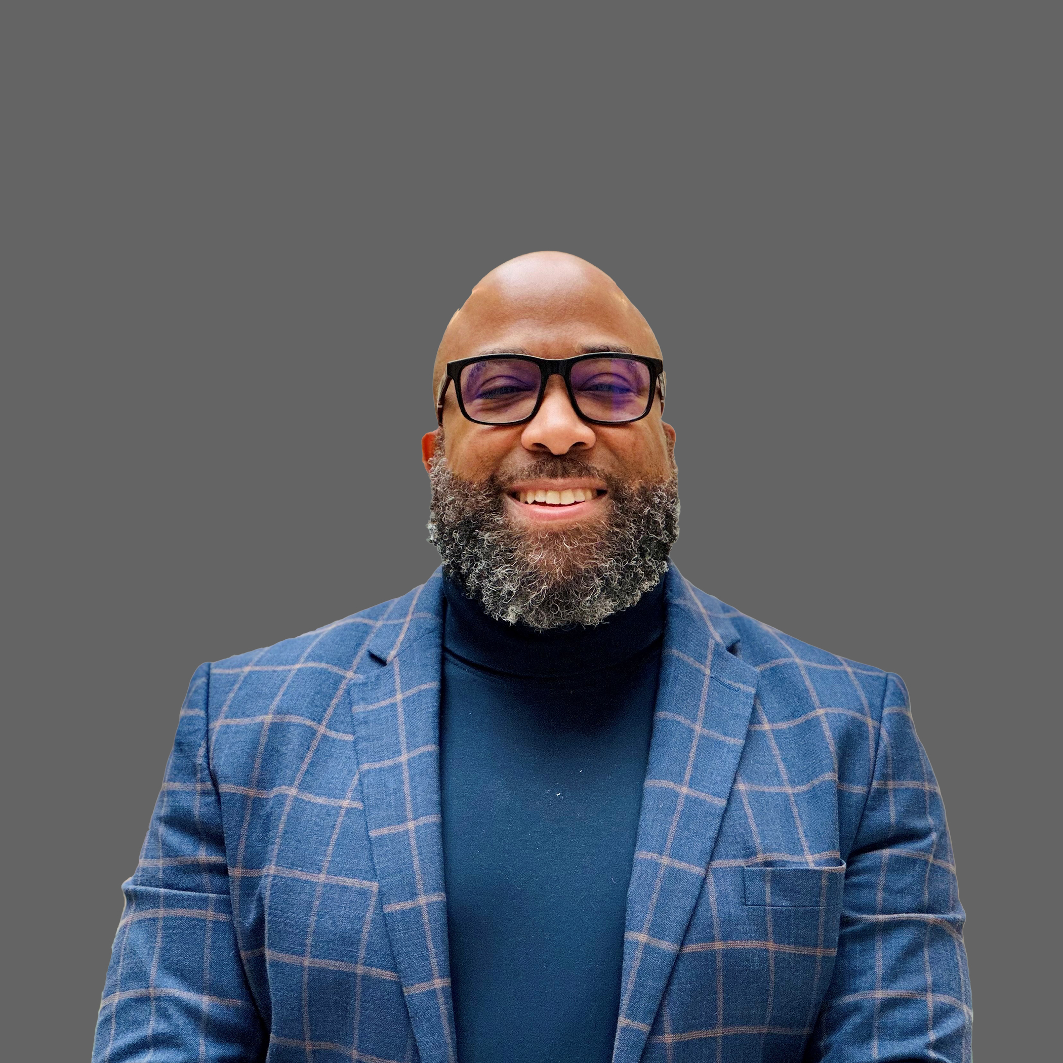 Agent in Monroe, Ohio, Laurence Wilson on gray background