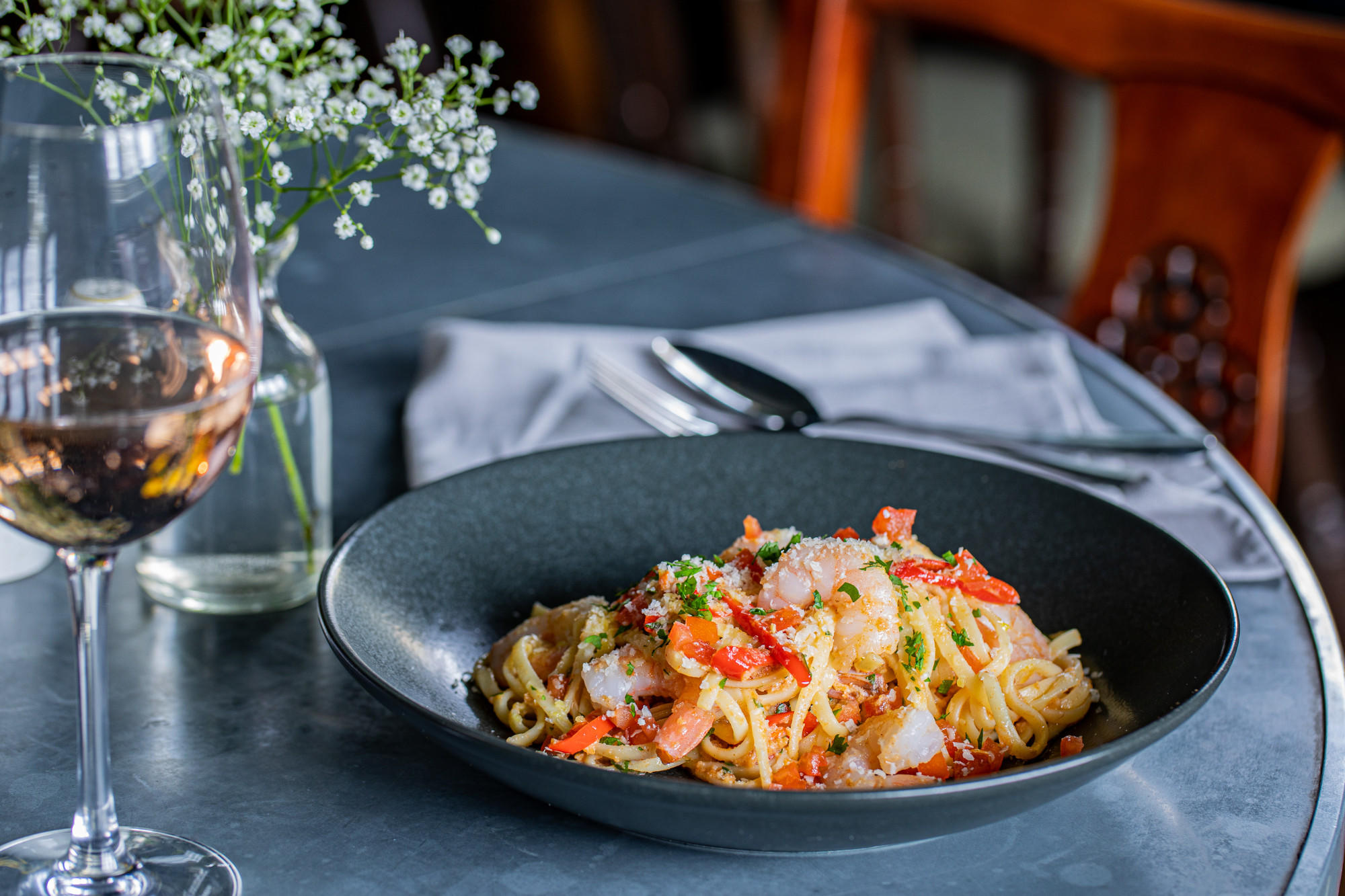 King prawn & crab linguine, brown crab & chilli butter Barony Bar Edinburgh 01316 299204