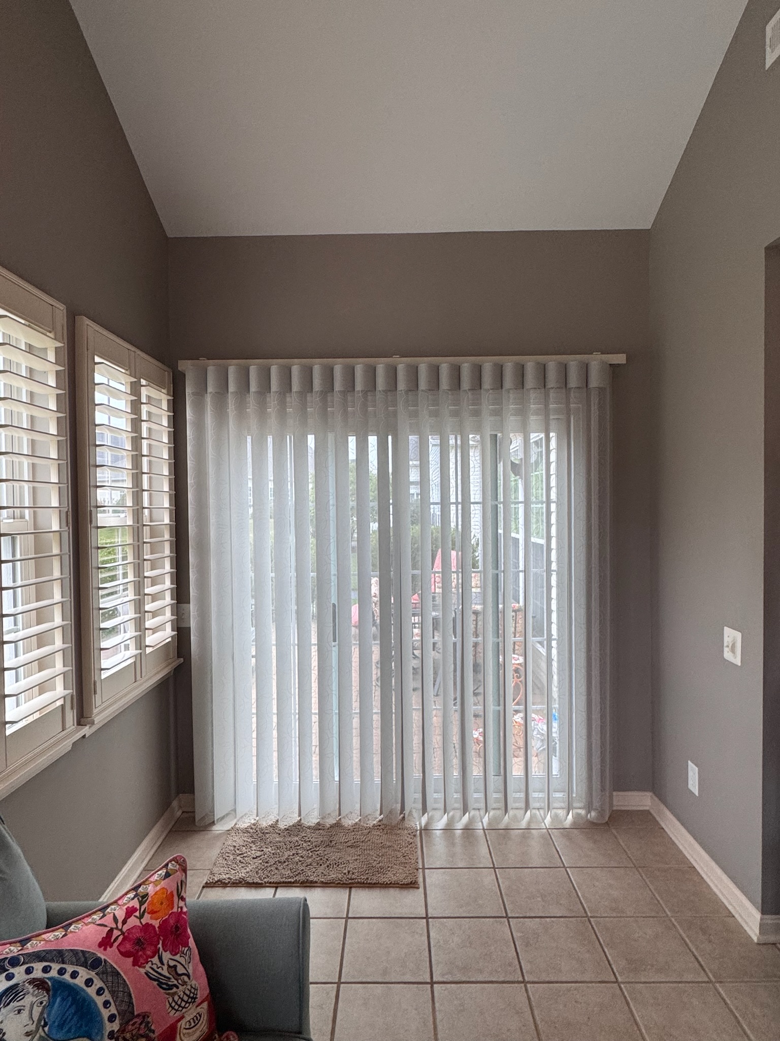 Motorized drapery for your sliding door is a beautiful choice that offers privacy at the touch of a button.