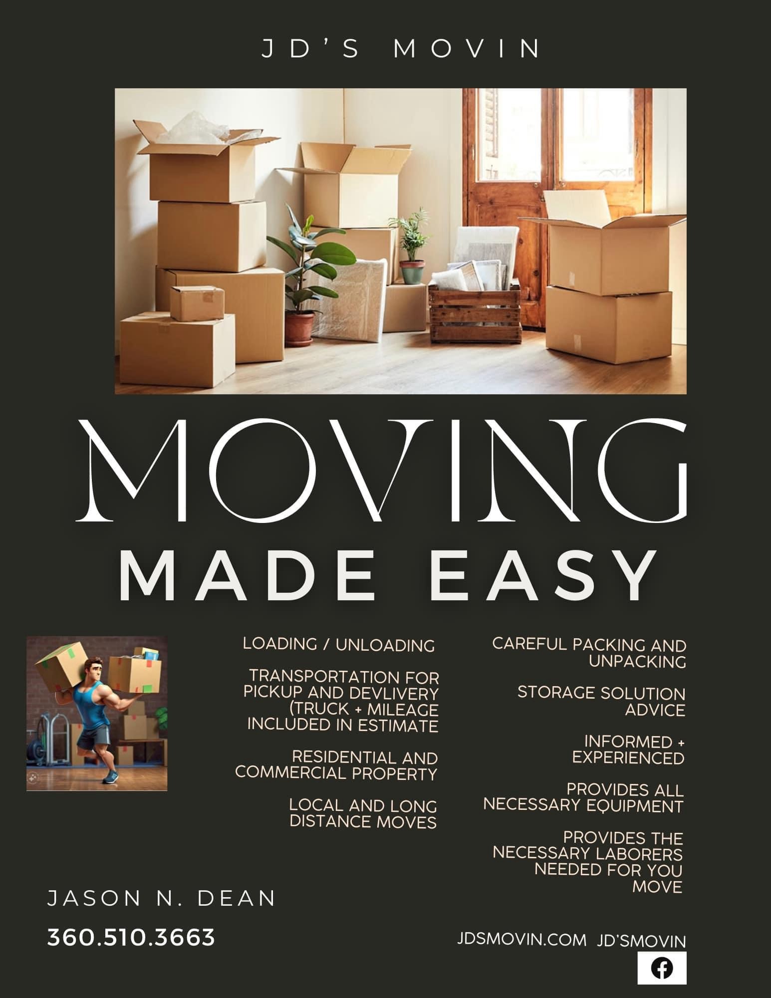 Experience stress-free relocation with JD's MOVIN’s full-service moving solutions. From start to finish, our team handles every aspect of your move with care and attention to detail. Rely on us for a comprehensive and hassle-free moving experience tailored to your needs.