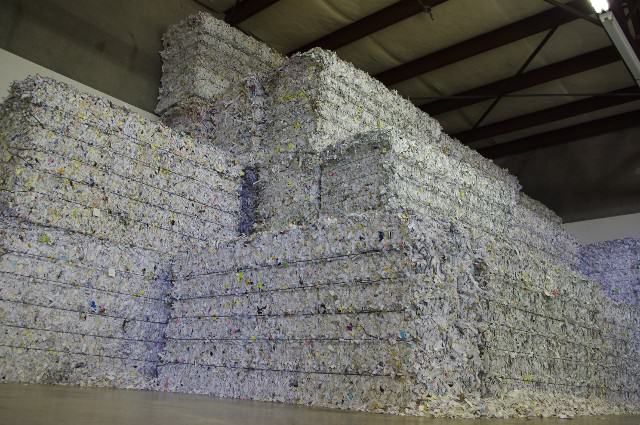 Shredded paper bales at Absolute Data Shredding. We provide NAID AAA Certified paper shredding, hard drive destruction, and electronics recycling services in Oklahoma City and Tulsa, OK.