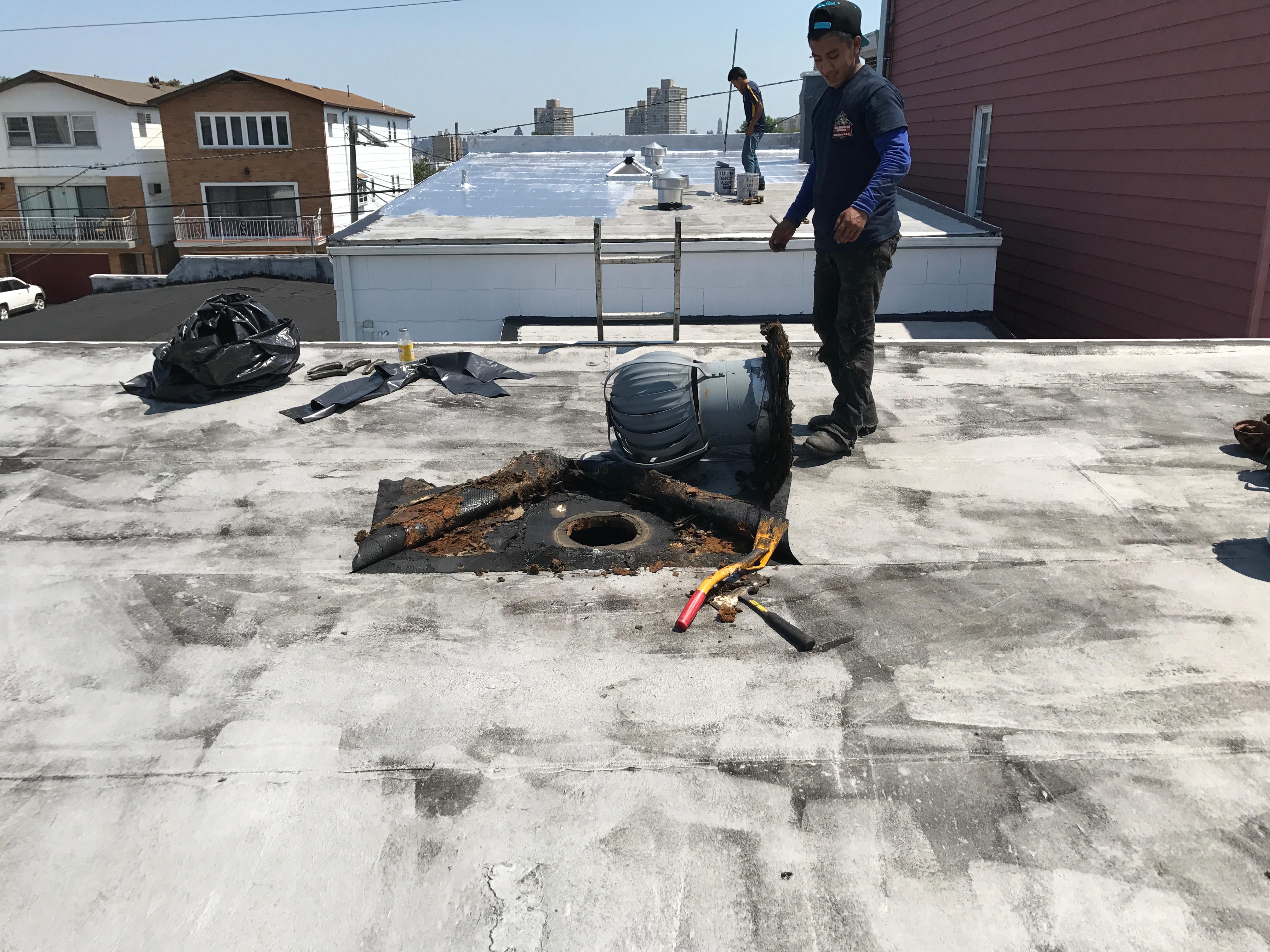 flat roof repair silver coating paint Three Brothers Roofing Contractors, Flat Roof Leak Repair NJ Palisades Park (201)367-8963