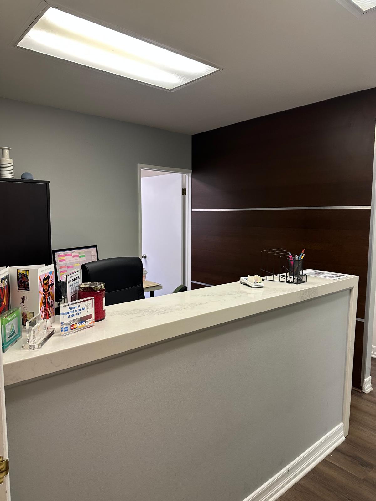 Reception area at Elevate Dental Studios Pasadena 
