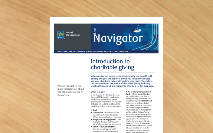 An image of the first page of the introduction to charitable giving fact sheet.