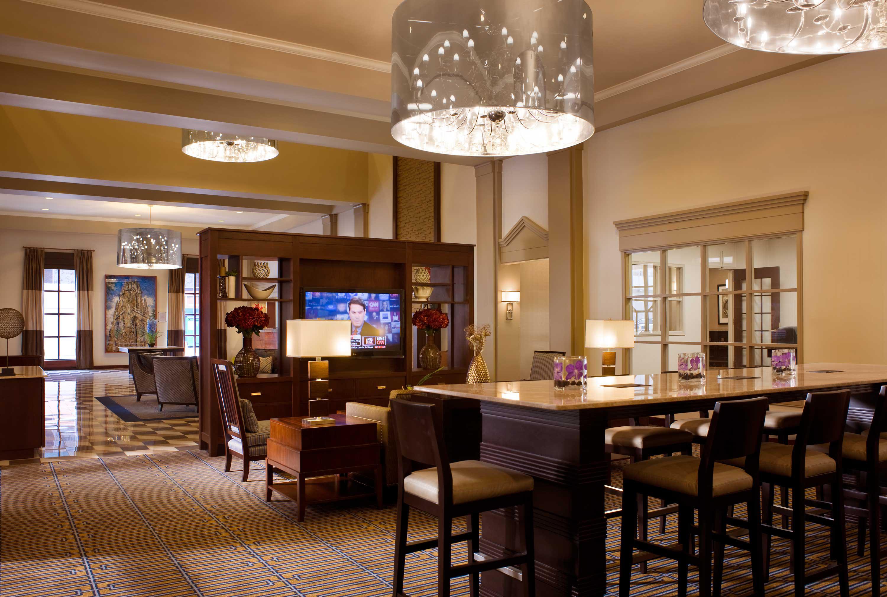 Plenty of space to do work, socialize, or just relax in comfort and safety in our New Haven hotel lobby.
