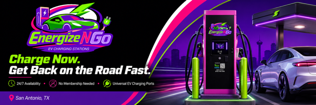 Power up quickly at EnergizeNGo EV Charging Stations. Convenient, fast, and easy EV charging with universal charging ports and 24/7 availability to keep you moving.
