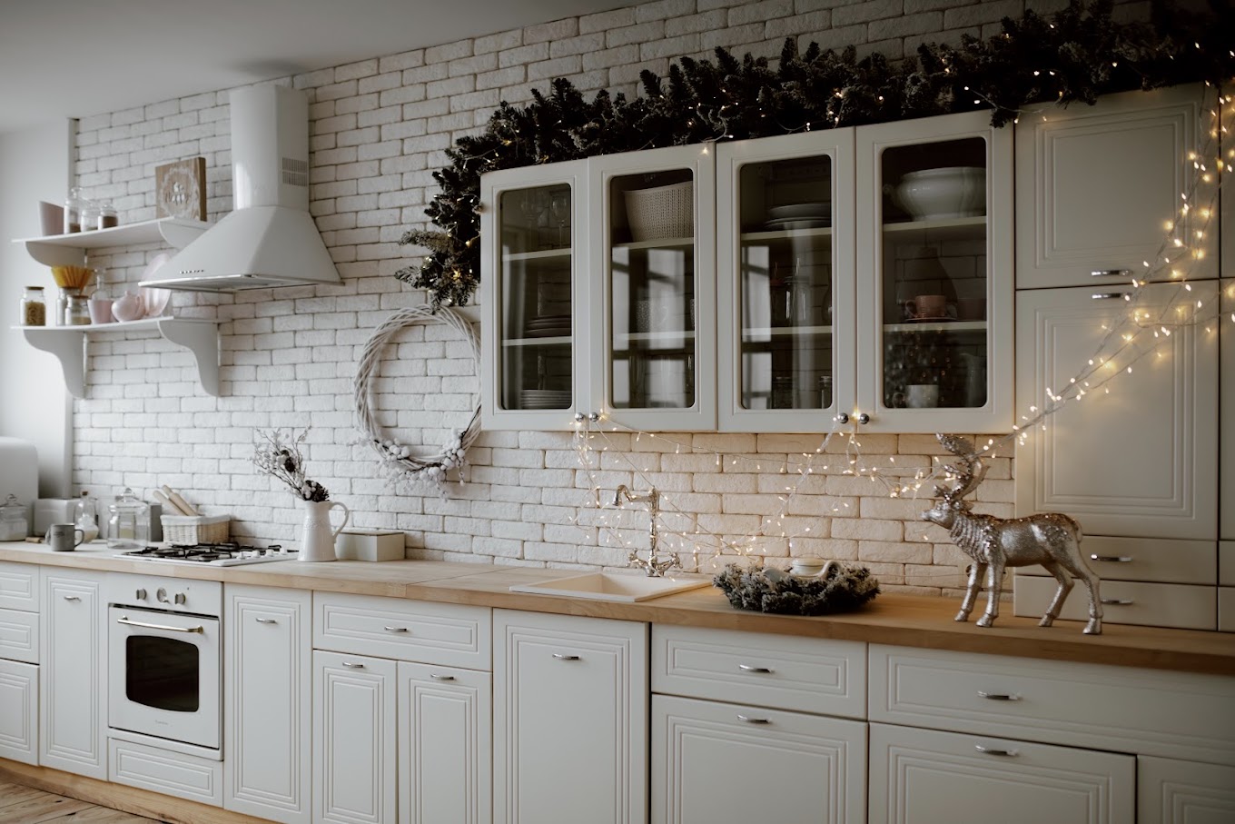 Holiday decorated kitchen in Hingham, MA