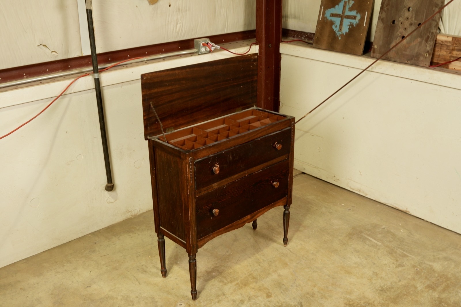 Antique dresser open top angled view - before restoration