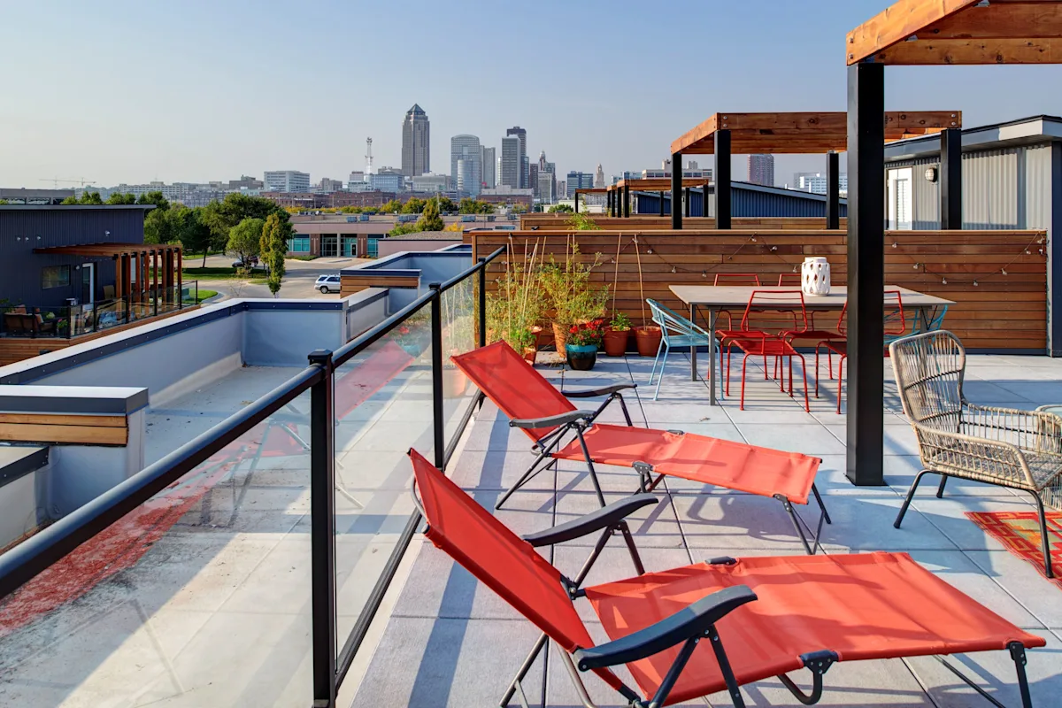 Rooftop patio with sun loungers