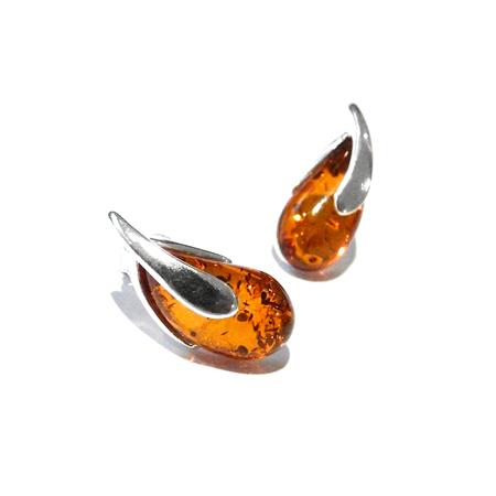 Cognac Amber Sterling Silver Drop shaped Stud Earrings Autumn and May London 020 8293 9361