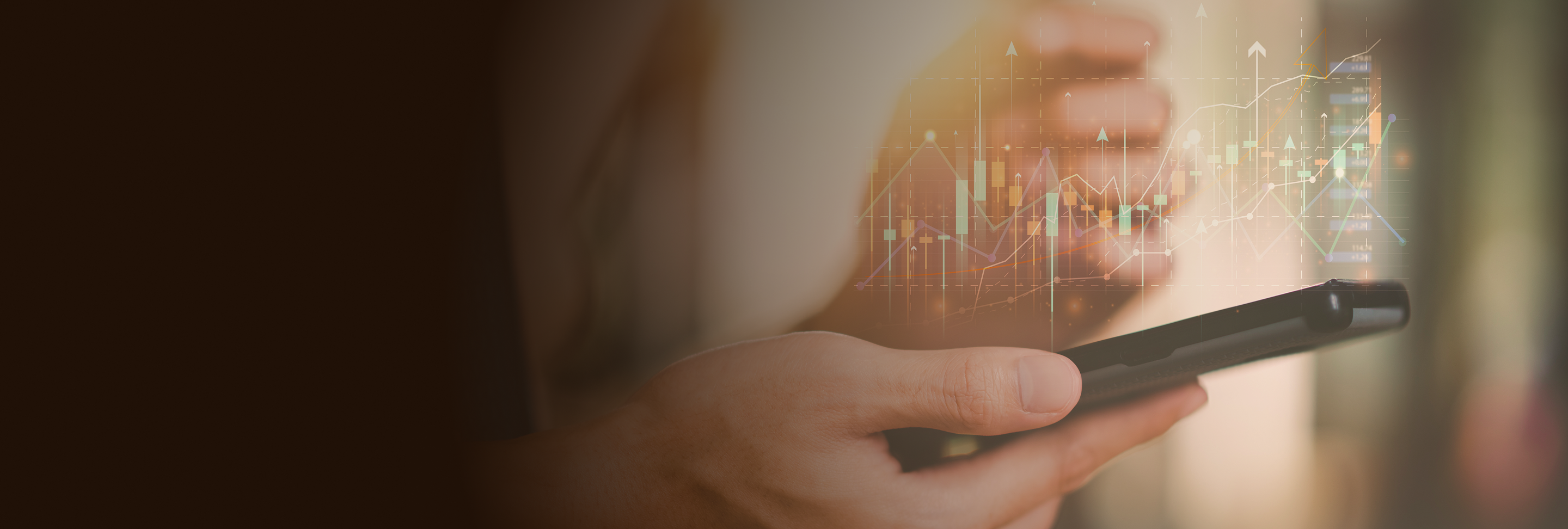 A person examining charts on their phone.