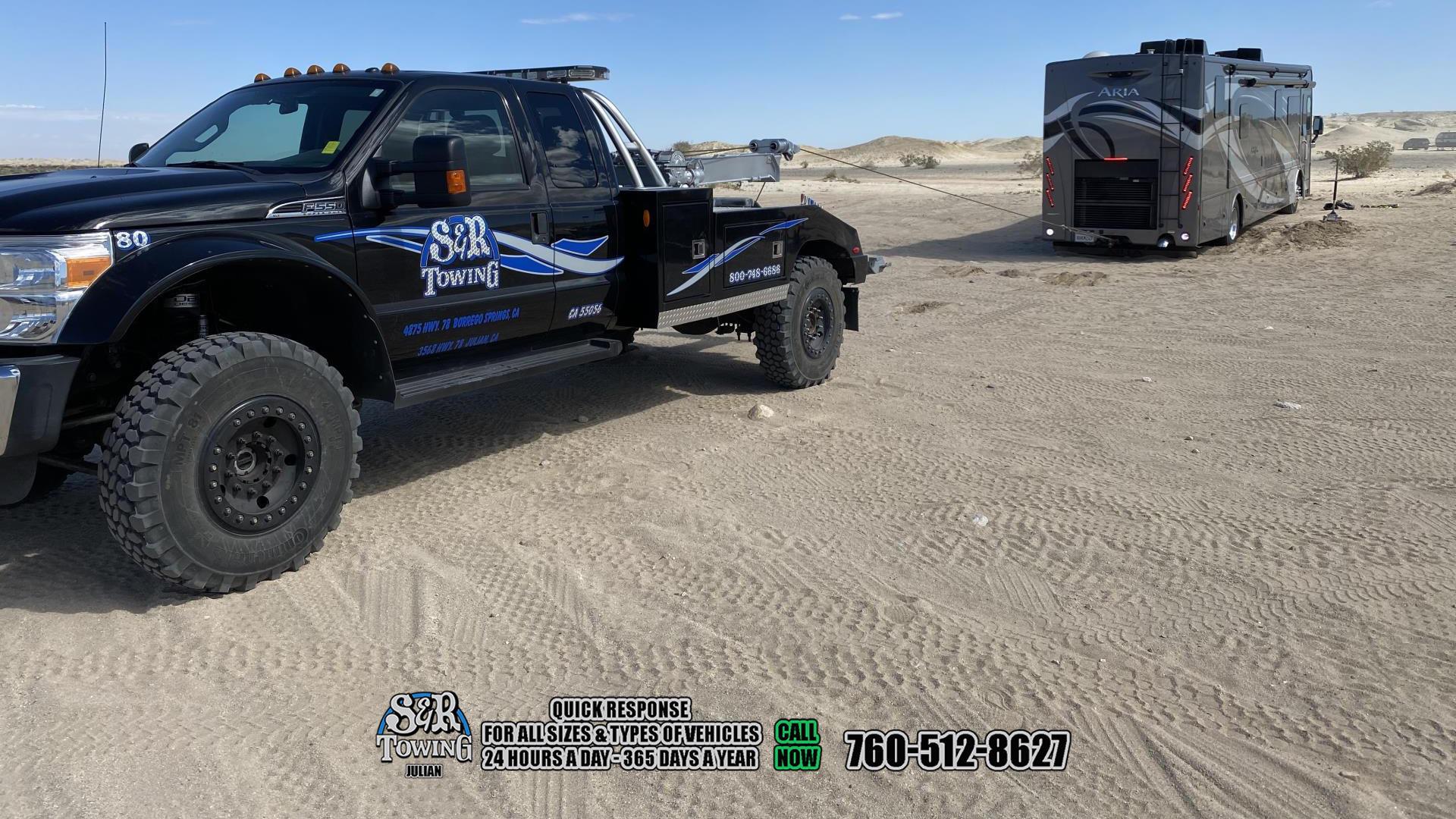 Our fleet of trucks and highly trained operators are ready to go 24/7 give us a call and let us put your mind at ease. S & R Towing Inc - 3568 CA-78, Julian, CA 92036 - Call us at 760-547-1719