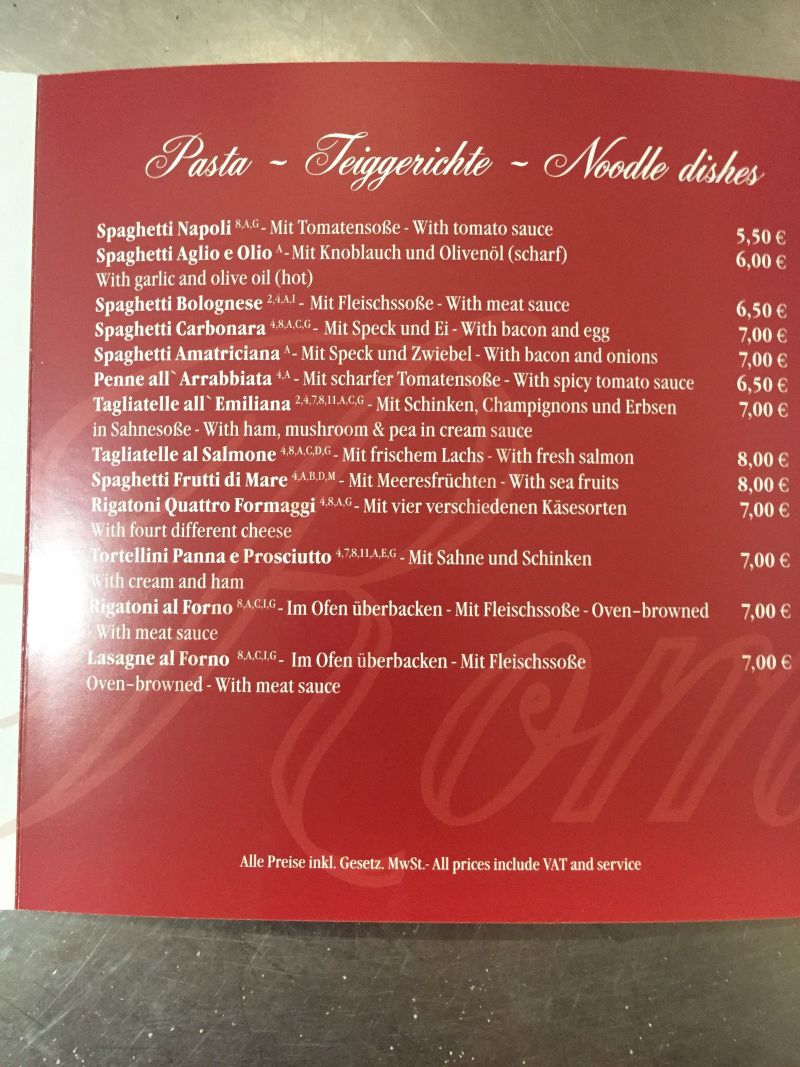 Speisekarte pasta - Italienisches Restaurant | La Romantica Ristorante | München