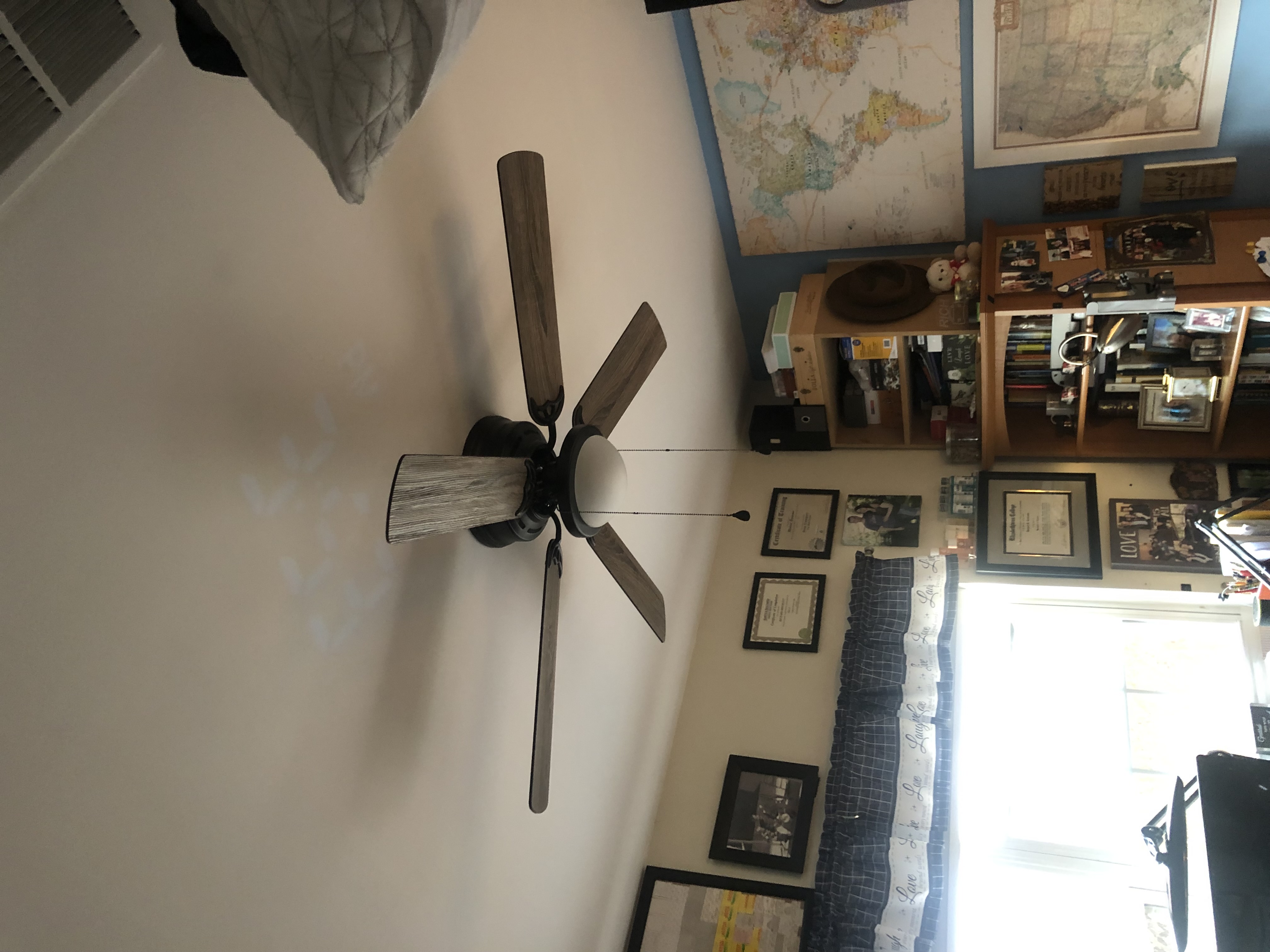 Installed this new beautiful ceiling fan/light. Harbor Breeze is the manufacture. They make such beautiful electrical product. Large selection and readily available.