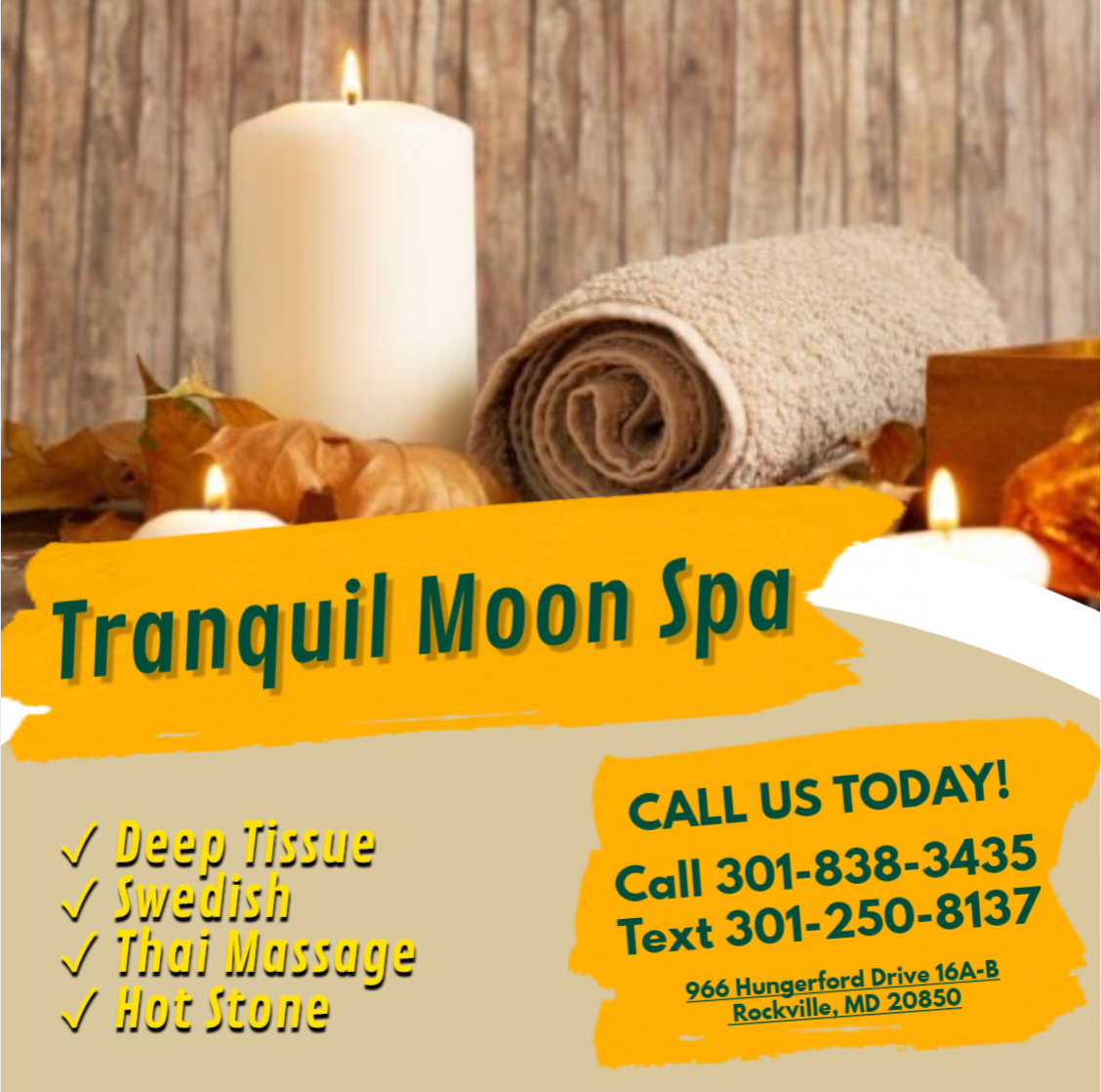 Whether it's stress, physical recovery, or a long day at work, Tranquil Moon Spa has helped many clients relax in the comfort of our quiet & comfortable rooms with calming music.