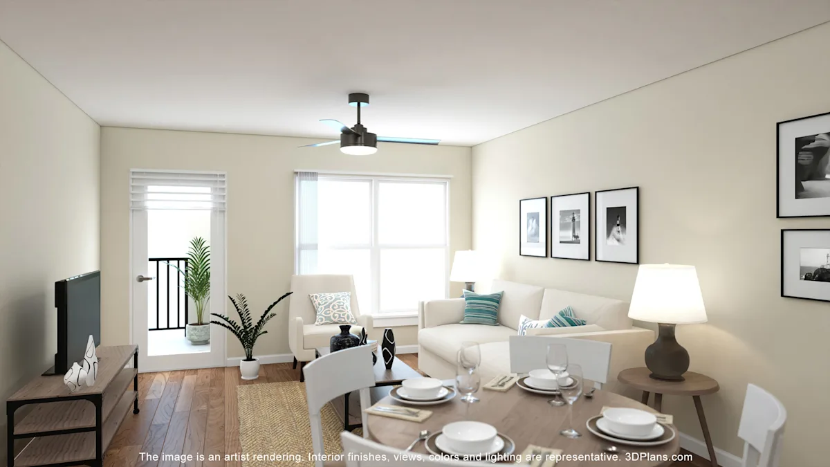 Dining area and living room