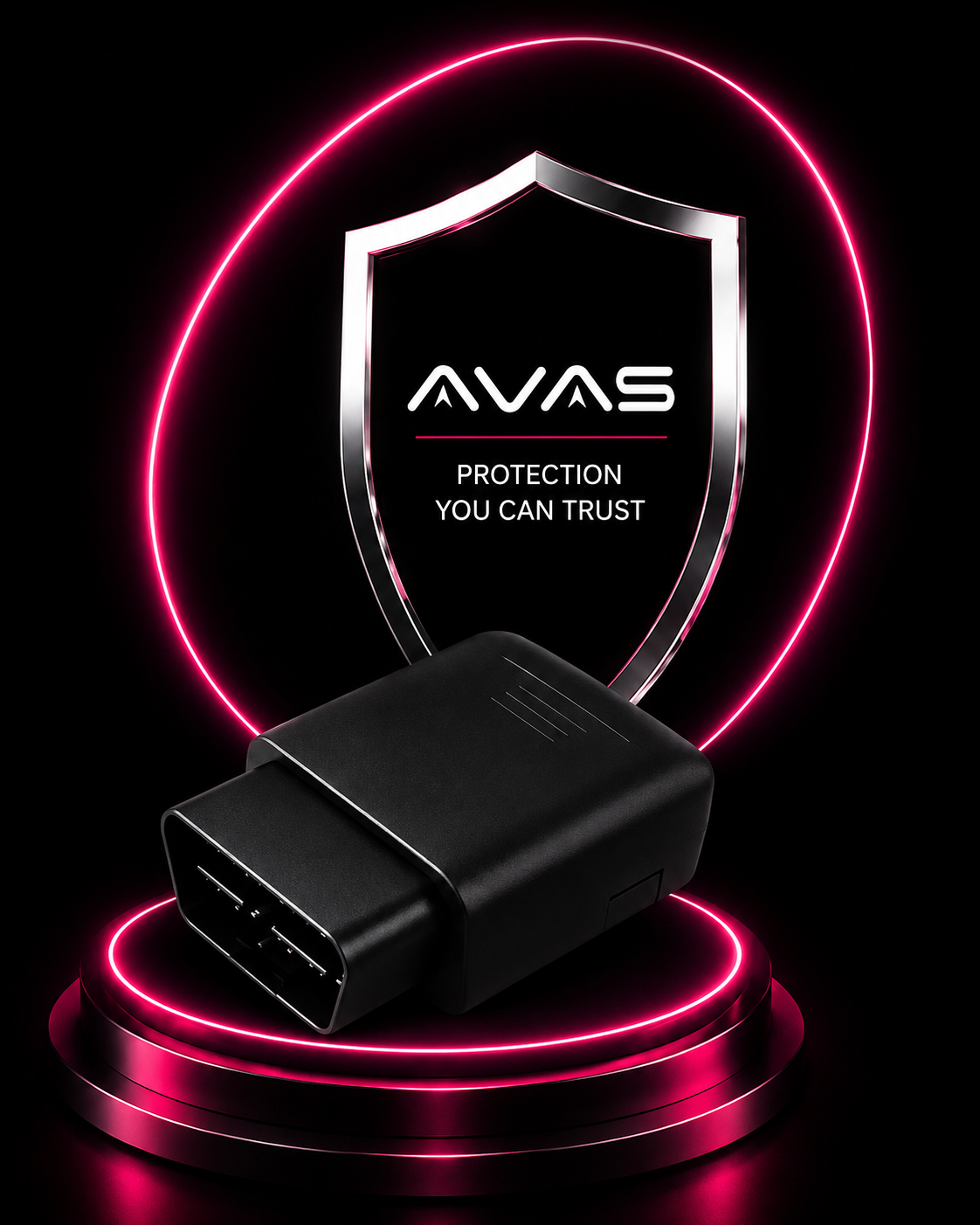 AVAS plug-and-play OBD2 vehicle intelligence device with real-time tracking and connected vehicle technology for automotive dealerships and fleet management.