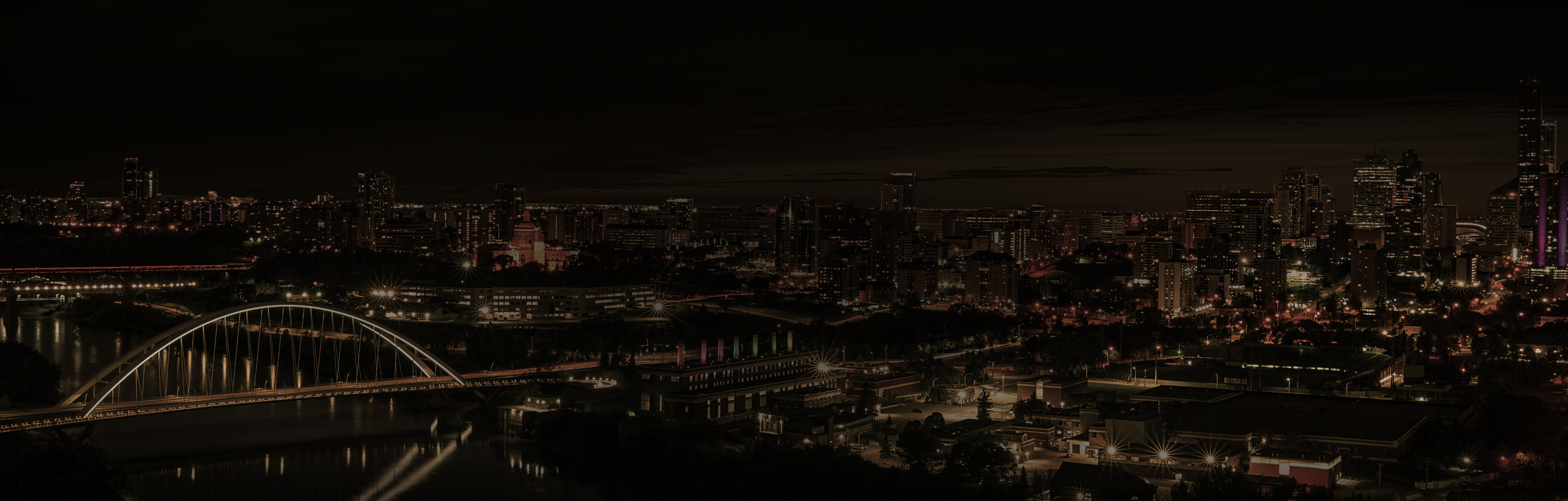 Aerial panoramic view of Edmonton at night.