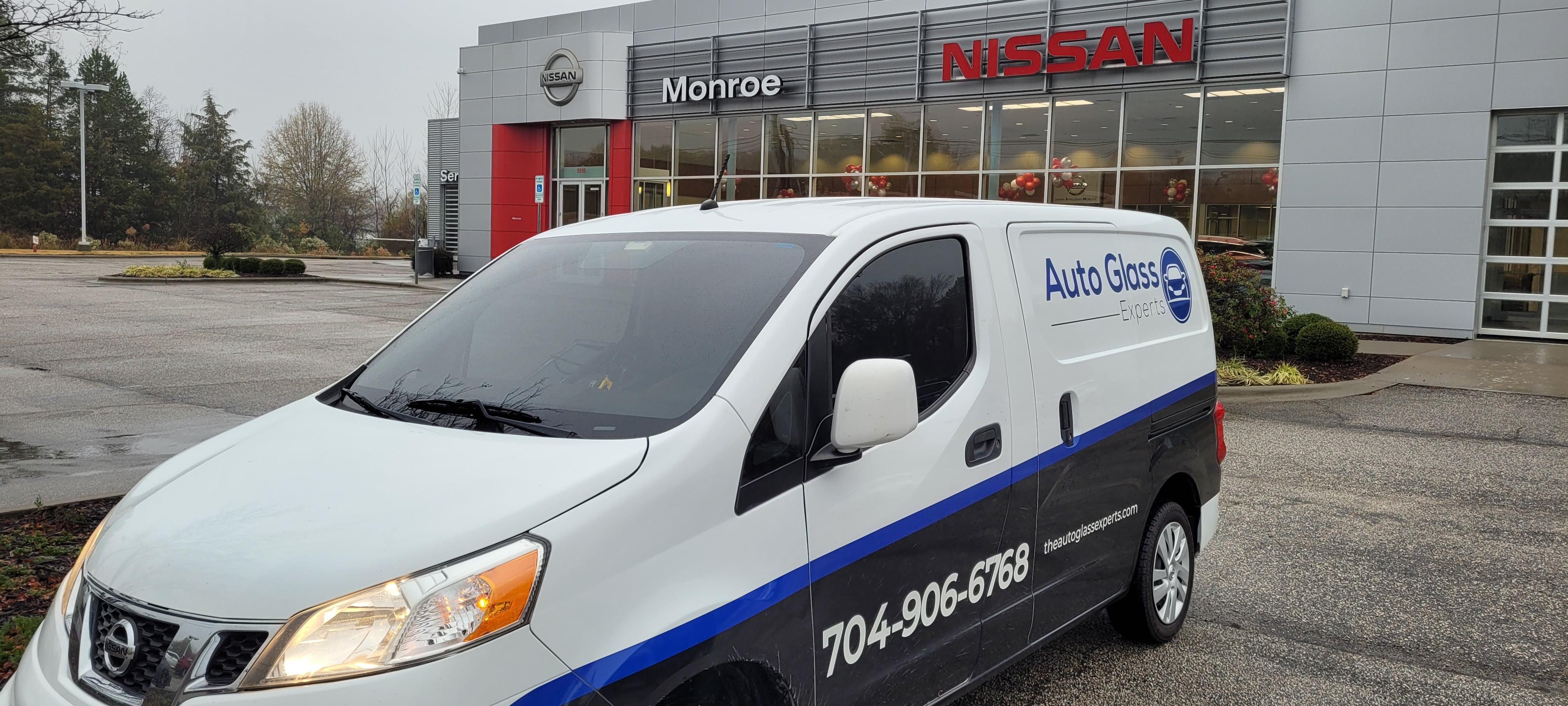 Auto Glass Experts Providing Auto Glass Repair Service For a Local Nissan Dealership