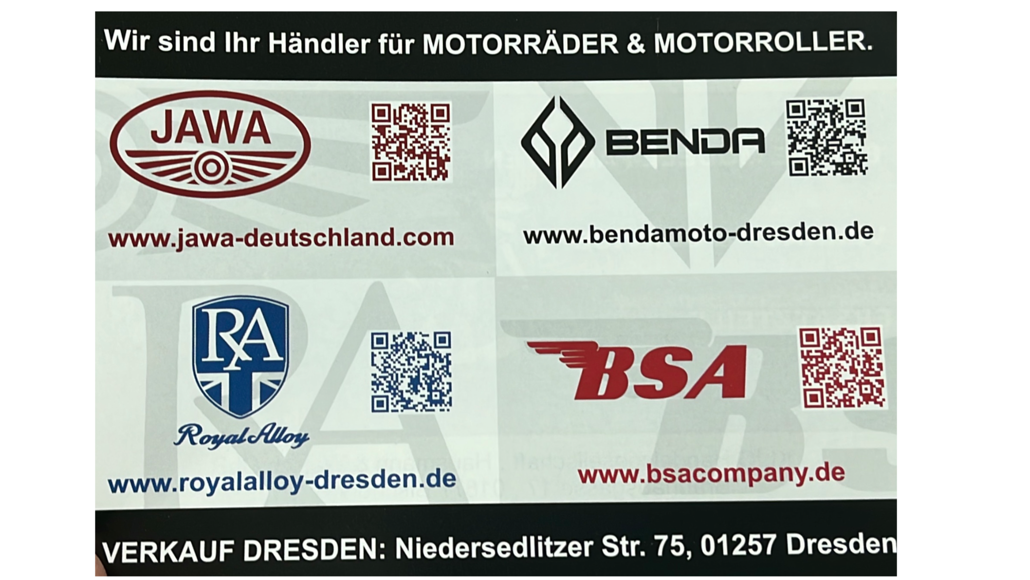 KLIC Handelsgesellschaft Jawa-Deutschland.com / www.bendamoto-dresden.de/BSA Motocryles /www.royalalloy-dresden.de, Niedersedlitzer Straße 75 in Dresden