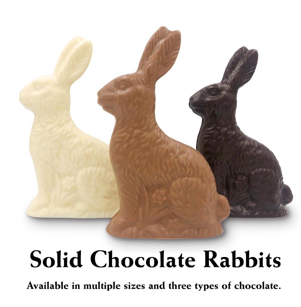Hop into Easter with a classic Solid Chocolate Bunny from Florence's Exquisite Chocolates in Rexburg, ID! Perfect for any Easter basket, these delightful solid chocolate rabbits are available in multiple sizes and come in your choice of decadent milk, rich dark, or smooth white chocolate.