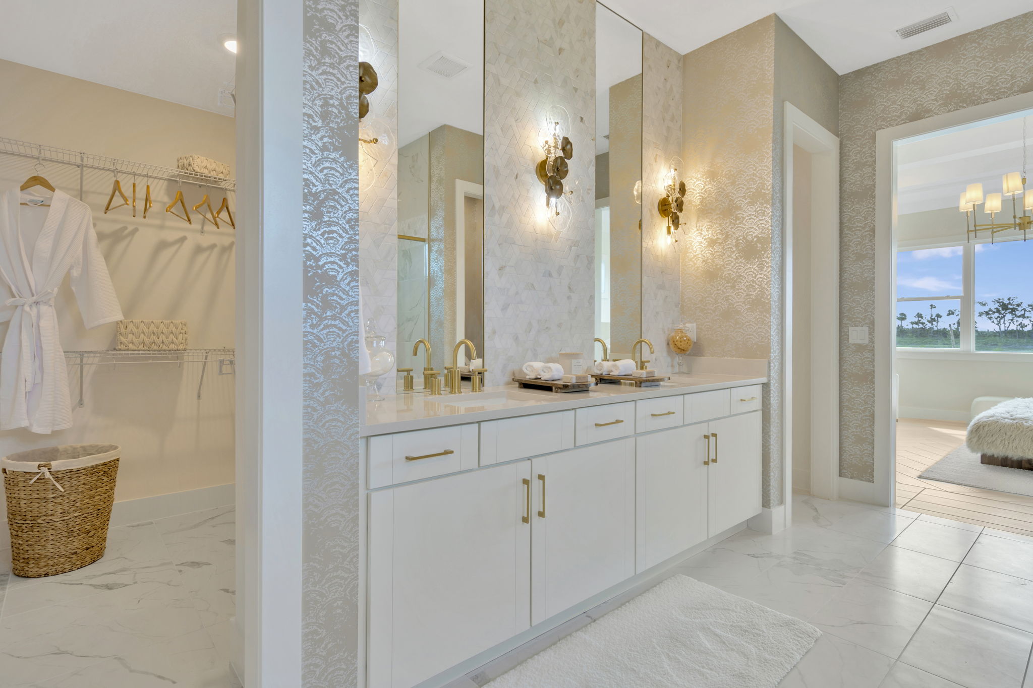 The Primary Bathroom of a DRB Homes Sabal Home Plan at Biscayne Landing at Seaire in Parrish, FL.