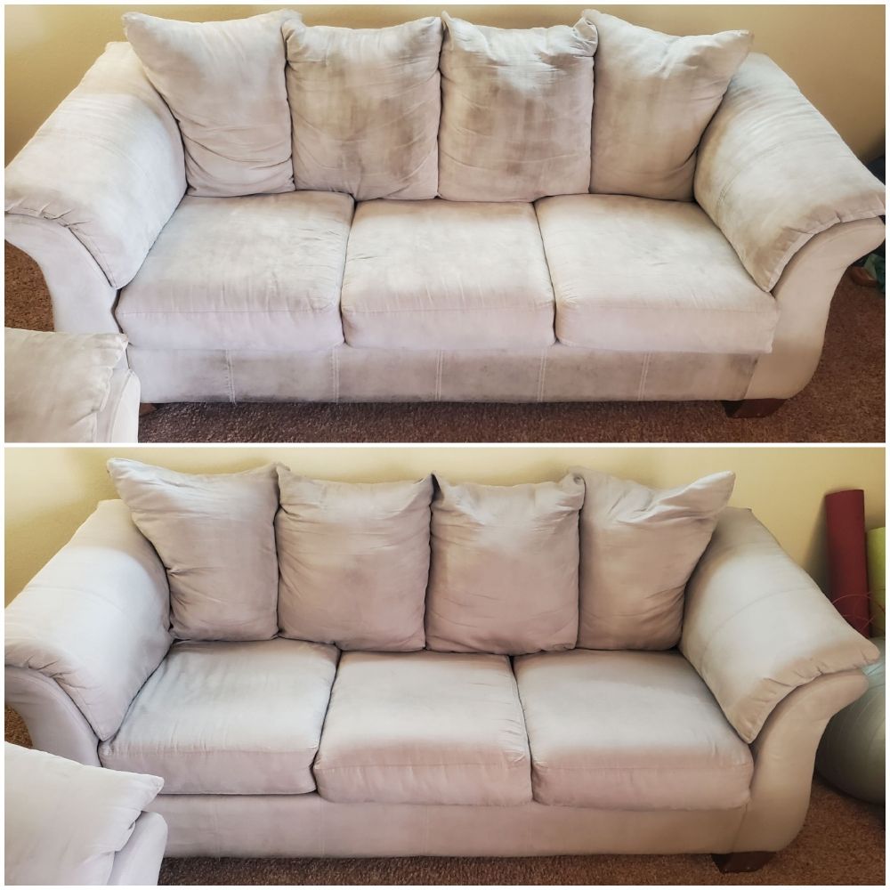 Before and after upholstery cleaning in Pomona