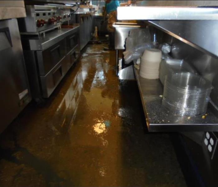 A sewage leak happening on the street was able to seep into this Echo Park restaurant, halting their work and left a terrible smell through out the business. SERVPRO of Silver Lake / Echo Park was called out to clean up the sewage water and decontaminate the kitchen. Techs were out and ready to go as soon as they got there. All the water that had permeated the structure was extracted. Everything was wet wiped and sanitized leaving the business ready to reopen and get cooking again!