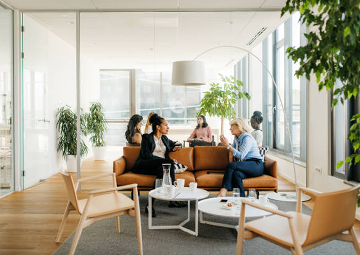 Professional women meeting in an office space.