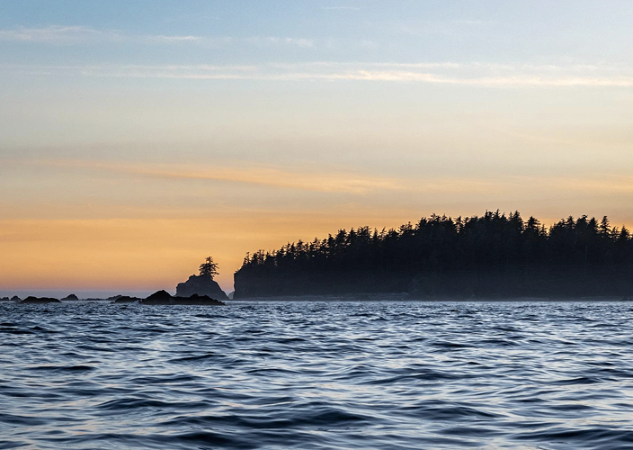 Choppy water with forest in the background.