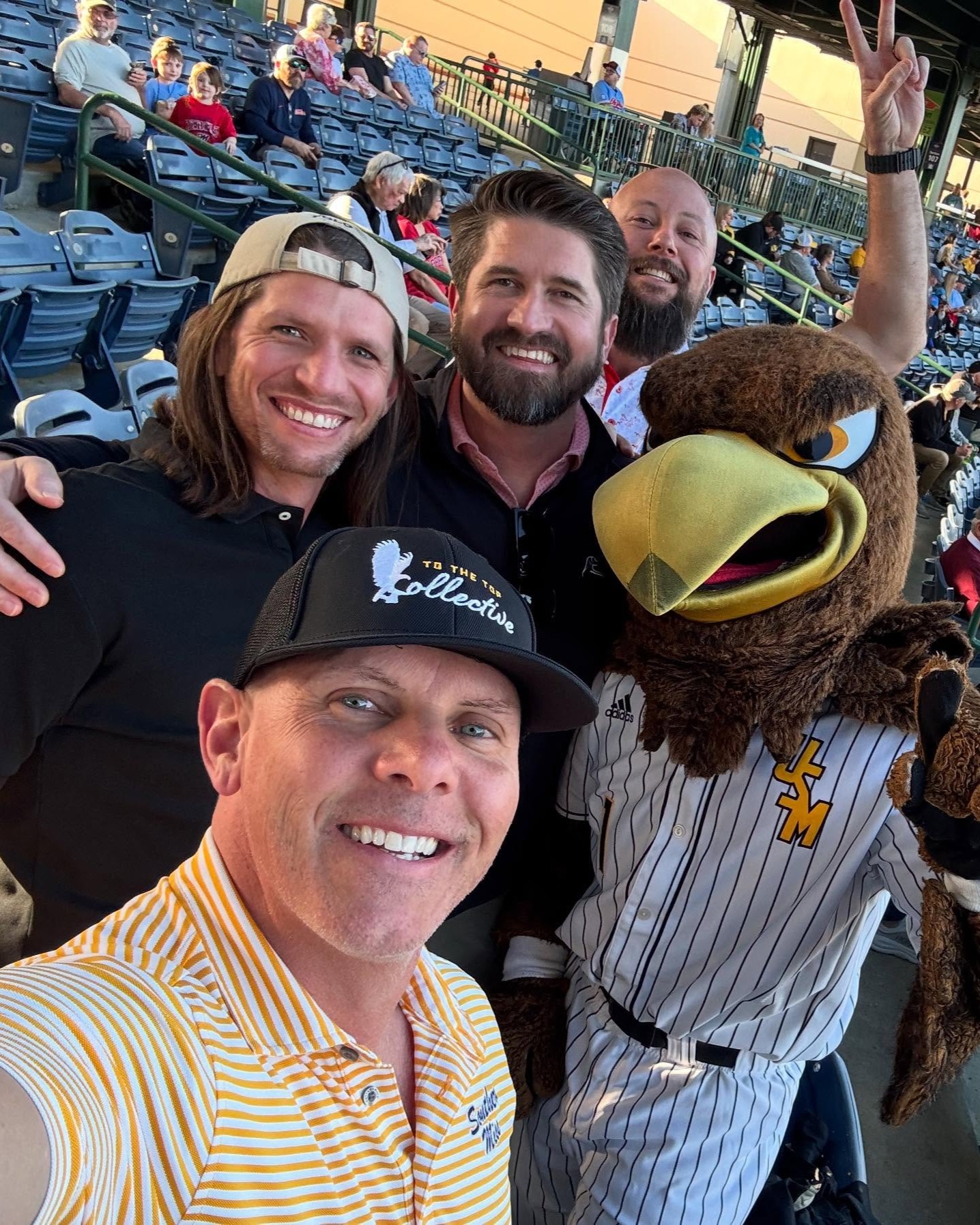 Fun night watching southernmissbsb Watched matthewjrusso score from first!! Caught a foul ball from davis.gillespie who hit a 3 run shot earlier in the game. Took a picture with seymour_usm and some of the fellas. EAGLES WIN!!!