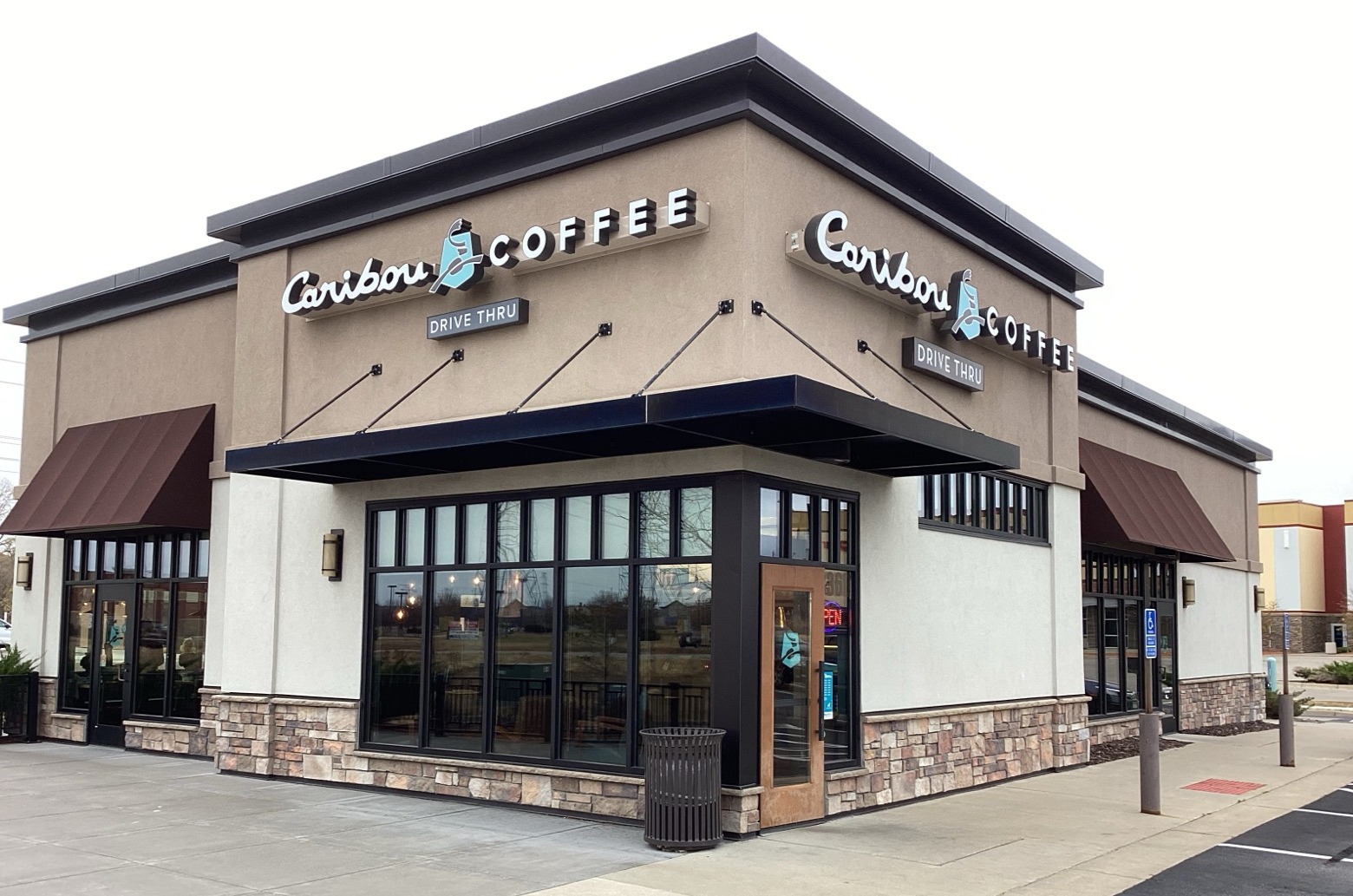 Storefront of the Caribou Coffee at 8360 Hansen Avenue in Shakopee