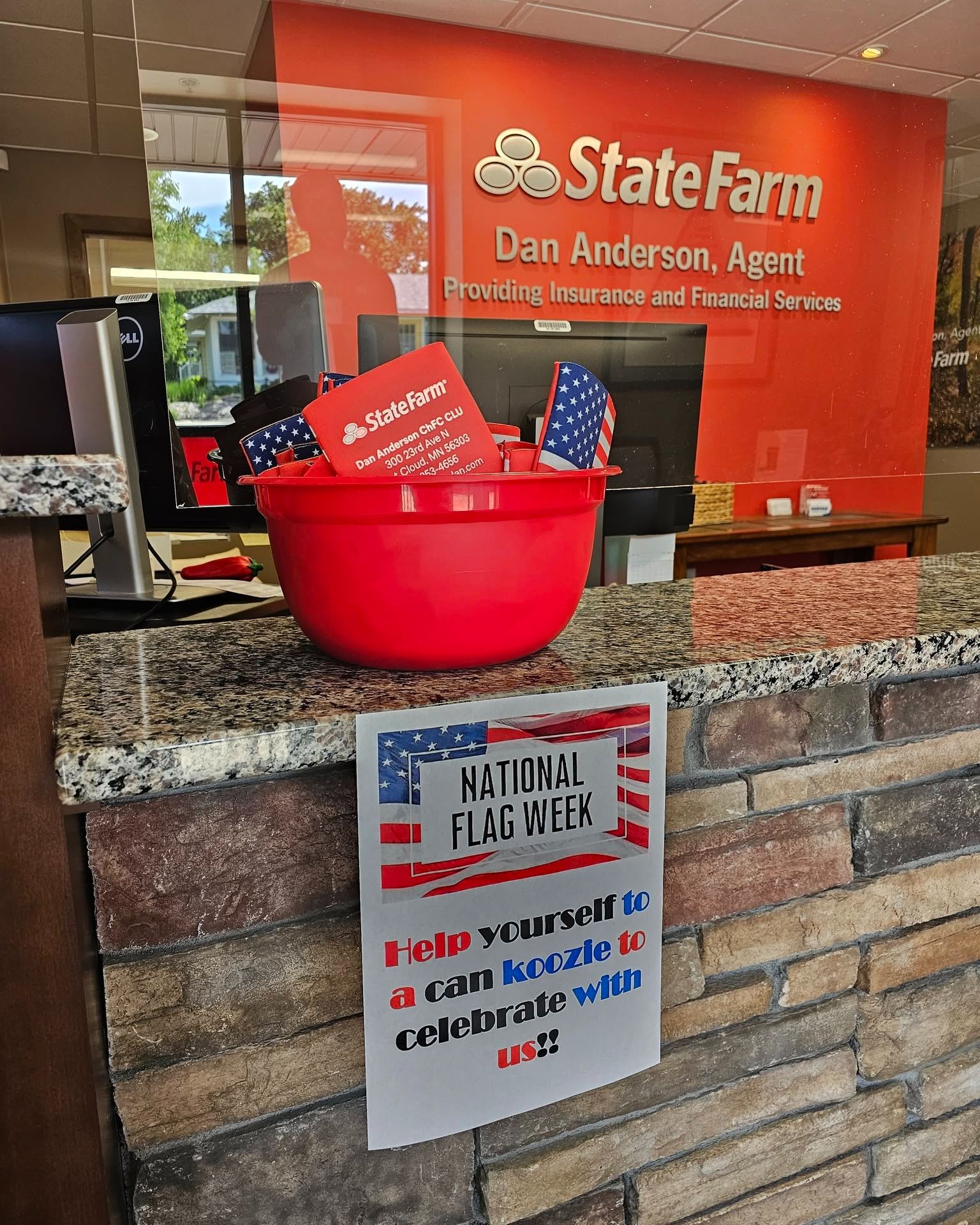 Flag Week is here. Stop by and pick up your Dan Anderson American Flag koozie while supplies last. We look forward to seeing you and celebrating the week with our community.