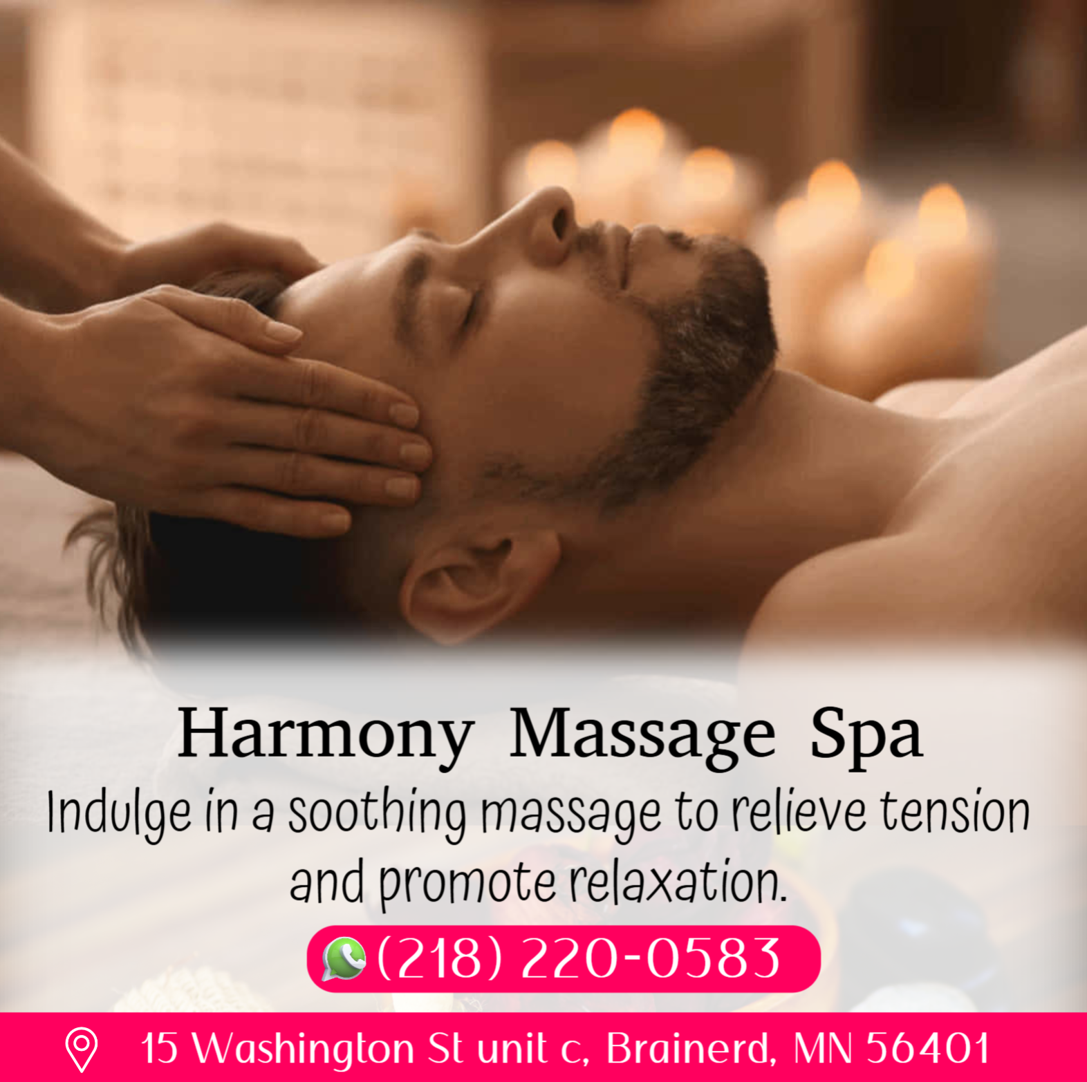 The full body massage targets all the major areas of the body that are most subject to strain and
discomfort including the neck, back, arms, legs, and feet. 
If you need an area of the body that you feel needs extra consideration, 
such as an extra sore neck or back, feel free to make your massage therapist aware and
they will be more than willing to accommodate you.