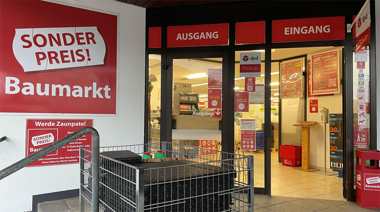 Außenansicht Sonderpreis Baumarkt, Bahnhofstraße 5 in Gemünden am Main