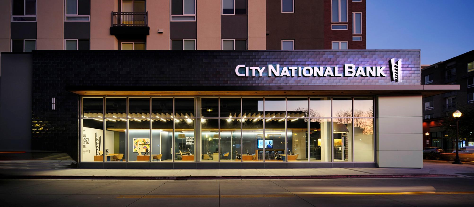City National Bank branch in Sunnyvale at night. City National Bank Sunnyvale (408)962-3400