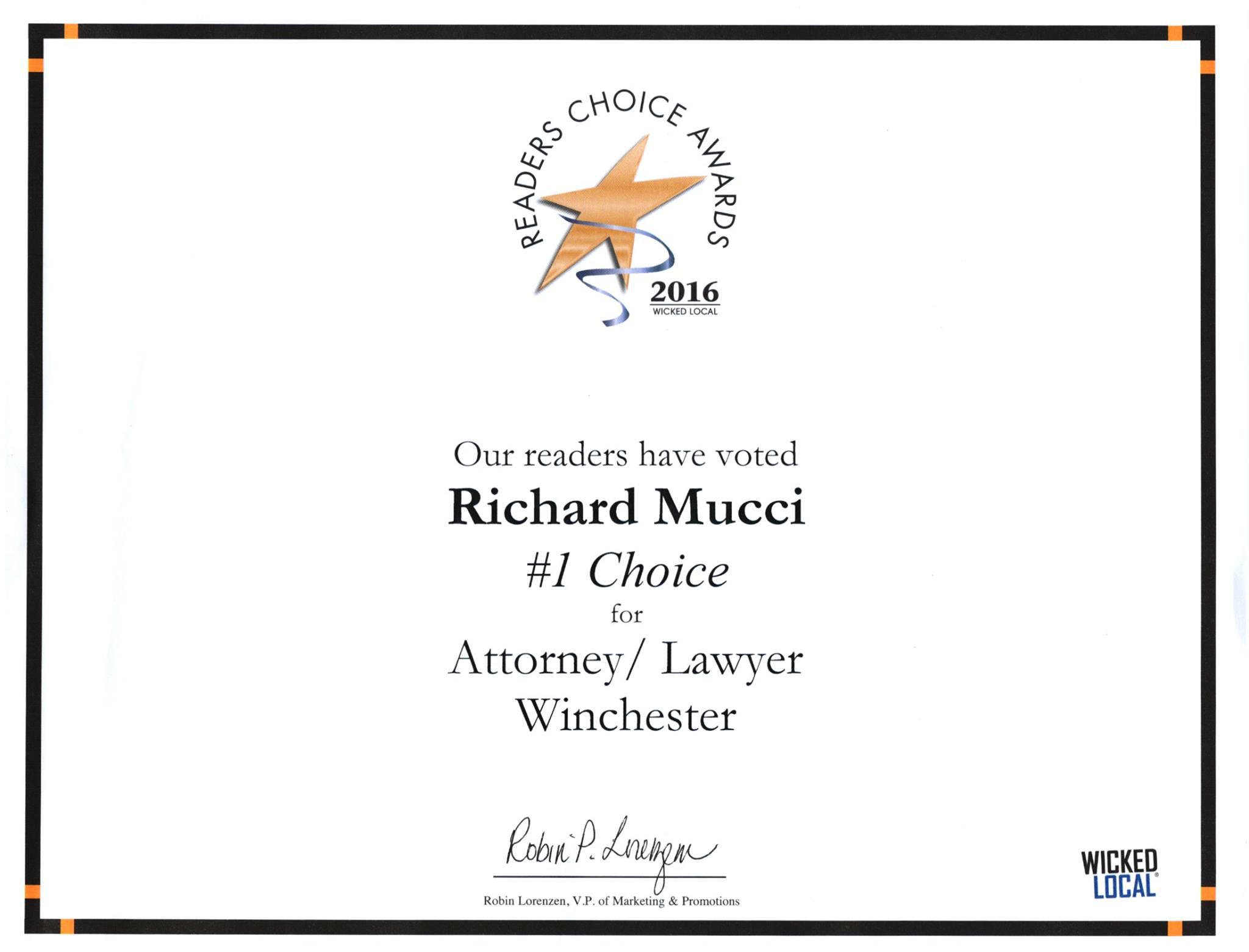 Wicked Local Reader's Awarded Attorney