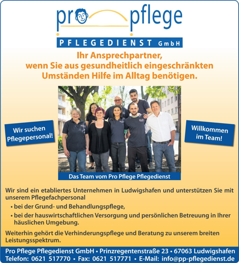 Pro-Pflege Pflegedienst GmbH, Prinzregentenstraße 23 in Ludwigshafen am Rhein