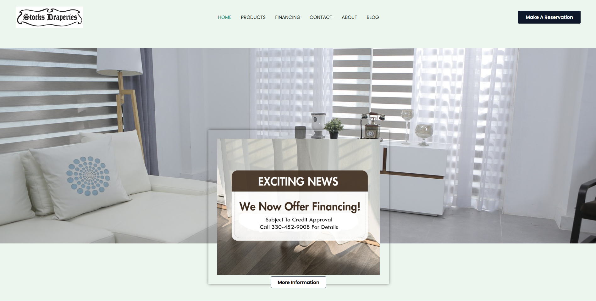 Full-service online presence for Stocks Draperies, showcasing custom window treatments and drapery solutions. Website designed by JellyWeb with ongoing monthly SEO and social media management to increase visibility, engagement, and local leads.