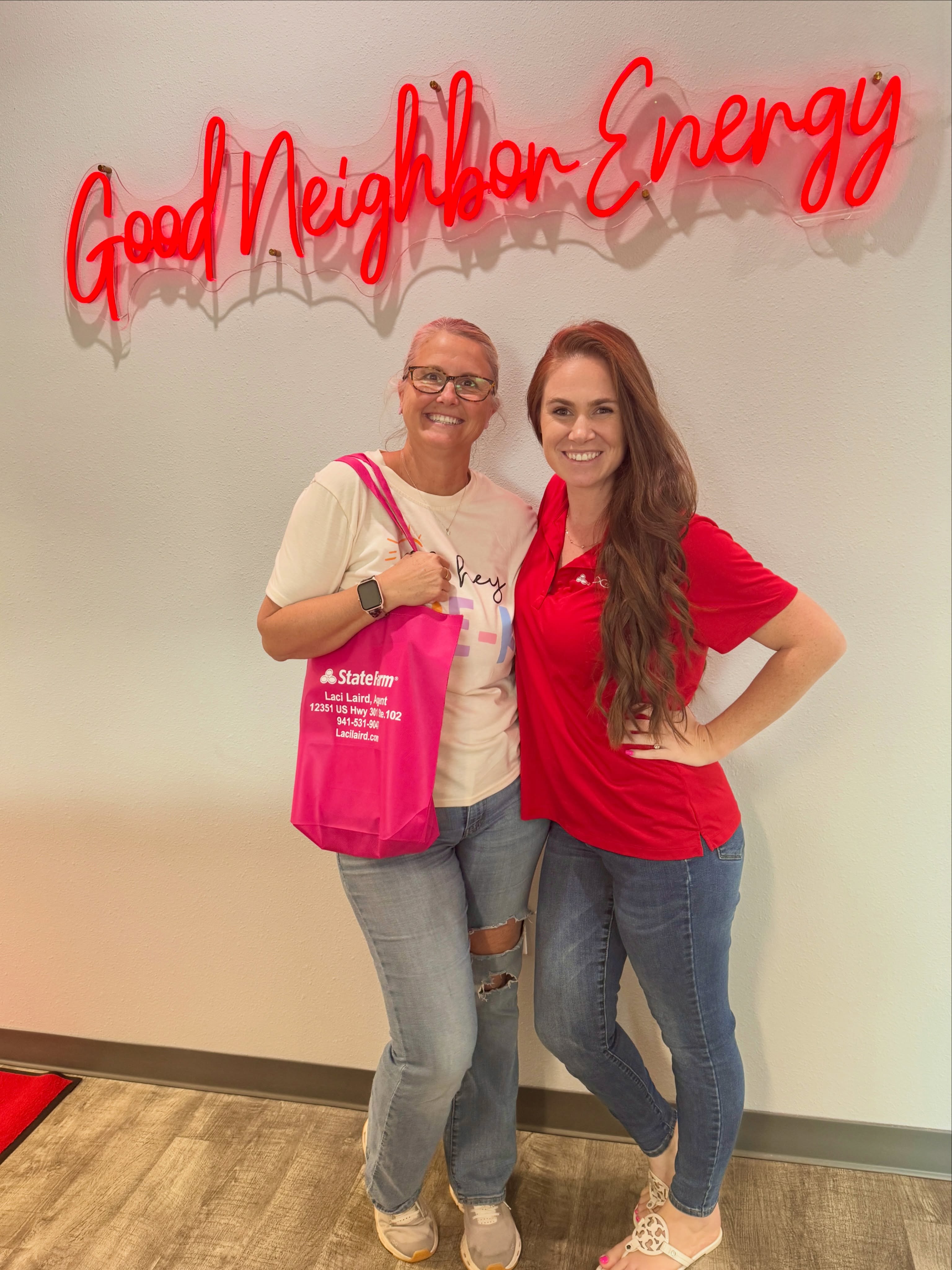 One of my favorite kinds of office visits!! She stopped by, and we were able to save her money AND improve her coverage. Now that deserves a little pink swag bag moment!
