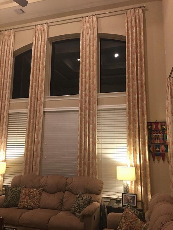 Outfit the high and hard to reach windows in your home by installing elegant and beautiful custom Inspired Two Story Drapery Panels by Budget Blinds of Katy and Sugarland!