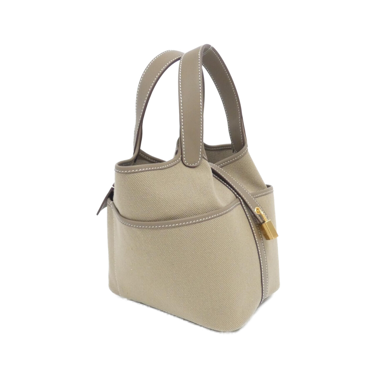 エルメス ピコタン ロック ポケット PM 083189CC トワルゴエラン / スイフト ECRU+ETOUPE ゴールド金具 W刻印