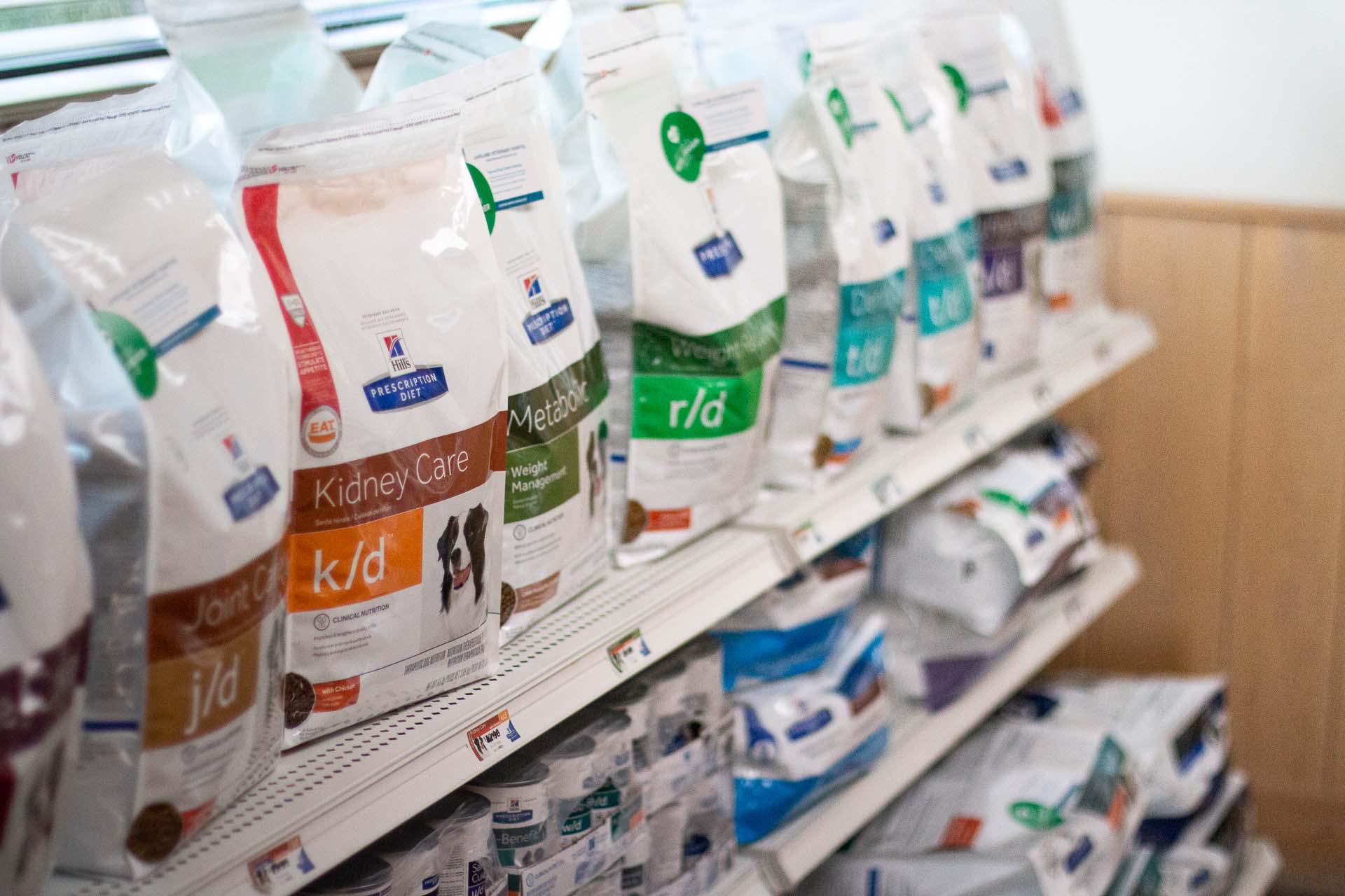 We carry a variety of pet foods and products that can conveniently be purchased in-house.
