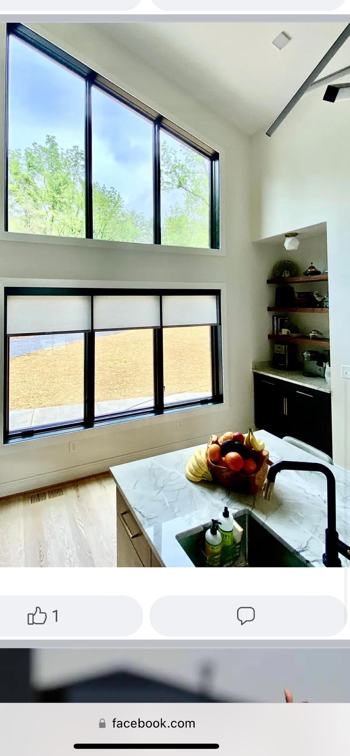We love the contrats of white roller shades and black window frames at our client’s dining room in Canton, TX!