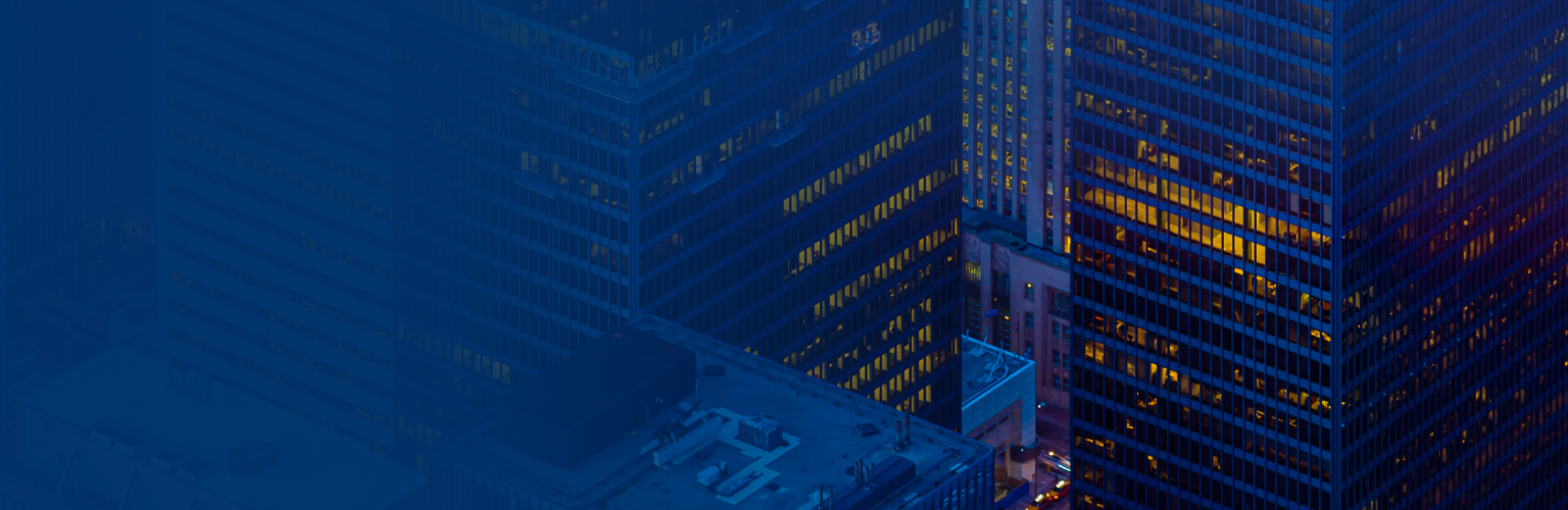 Buildings in downtown Toronto at night.