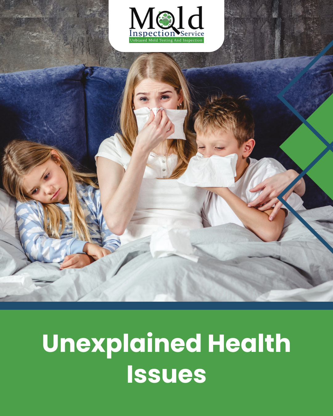 Family experiencing unexplained health symptoms indoors, emphasizing the importance of professional mold inspection and indoor air quality testing.